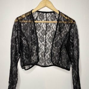 Black Long Sleeve Open Flower Lace Shrug Size S